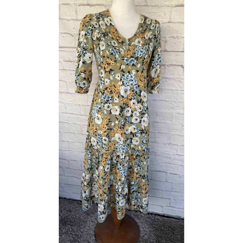 Anthropologie Women's Sunday Mi Amor Green Floral Midi Dress Size Small